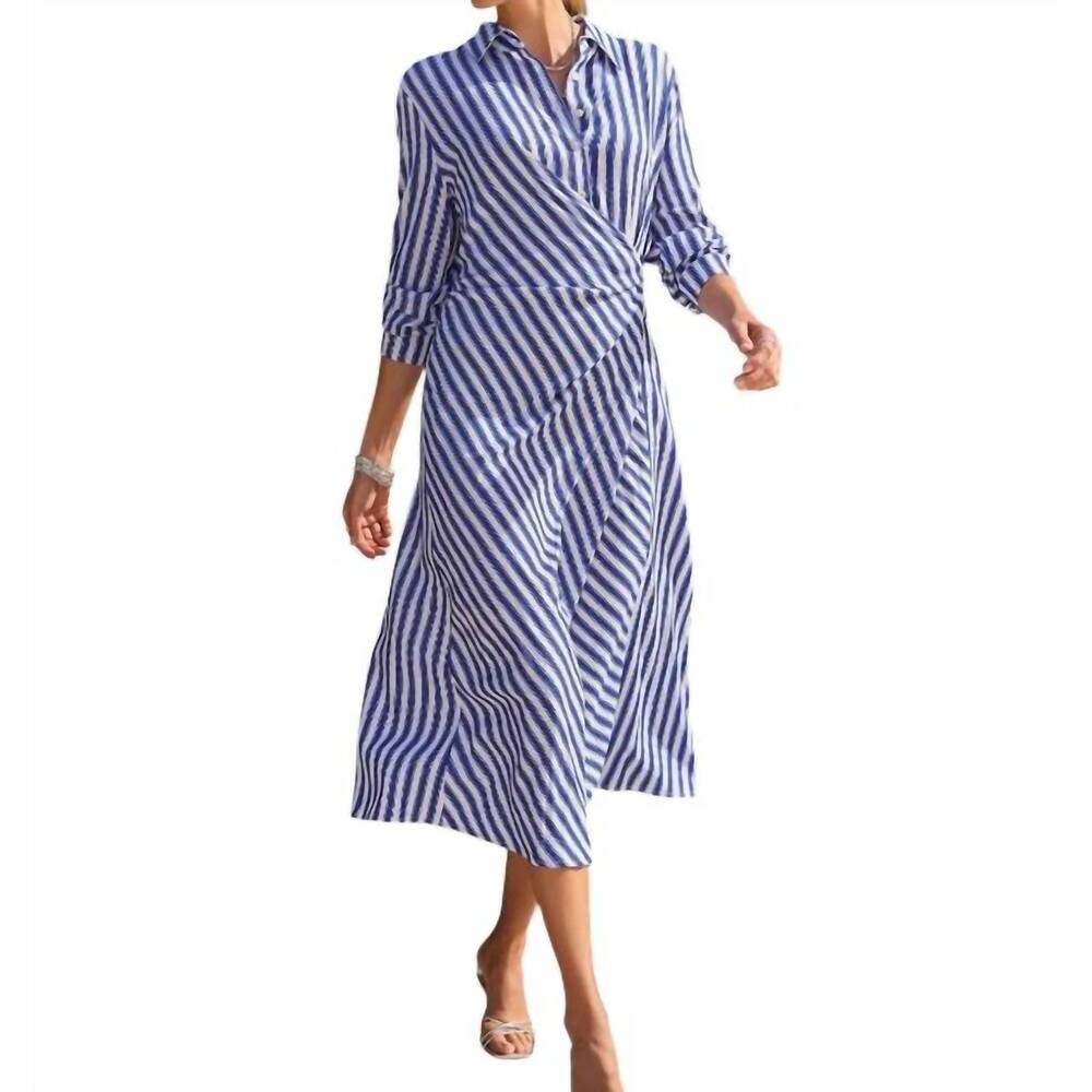 NEW TRIBAL long sleeve waist wrap dress in blue - Picture 1 of 3